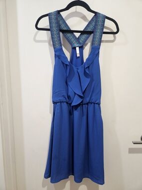 Xhilaration Royal Blue Sleeveless Dress with Embroidered Straps
